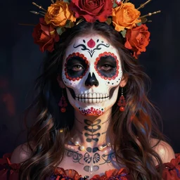 illustration of a sugar skull day of the dead girl, art by jordan grimmer