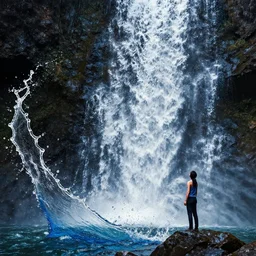 looking up at the waterfall splash art graphic design color splash high contrasting art, fantasy, highly detailed, art by greg rutkowski