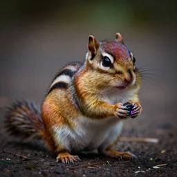 a dlsr canon shot of a cute psychedelic chipmunk with rainbow fur, photorealistic, ultrareal, zeiss lens, depth of field