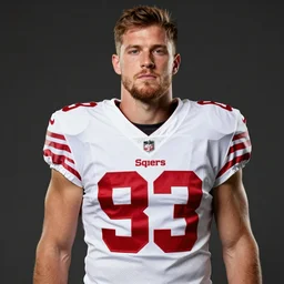 Portrait of George Kittle wearing a San Francisco 49ers shirt, ultradetailed, studio lightning, trending on artstation, concept art