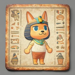 isabelle from animal crossing depicted as a hieroglyphics painting from ancient egypt detailed artifact