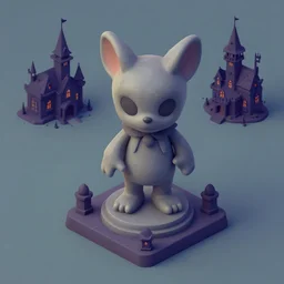 isometric haunted crypt asset, with statue of mr toad, haunted mansion, 3 d render, toon shader, painterly style