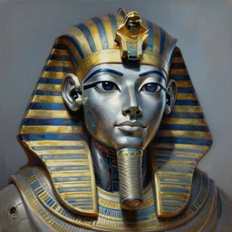 a beautiful painting cyberpunk robot king of egypt face, by boris vallejo realistic oil painting