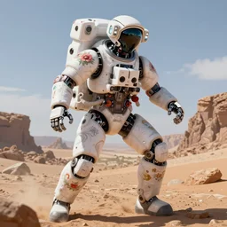 a robot astronaut, floral! looks like a machine from horizon zero dawn designed by apple, in socotra island, posing for a fight, intricate, elegant, highly detailed, digital painting, establishing shot, an epic fantasy, artstation, smooth, sharp focus, illustration, art by artgerm and greg rutkowski, 8 k