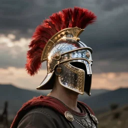 roman legion helmet with red plume