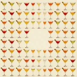 cocktails organized in a seamless repeating pattern of cocktails, colourful, symmetrical, repeating 3 5 mm photography, some negative space, in the style of toiletpaper magazine, surreal, high detail, photograph by slim aarons, wes anderson,