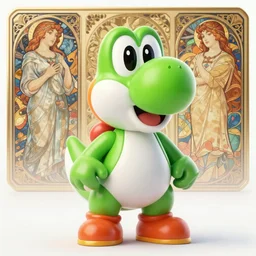 a highly detailed yoshi nintendo, photorealistic,, crisp quality and light reflections, transcendent, clean linework, finely detailed, ornate, by artgerm, alphonse mucha, 4 k, trending on artstation, volumetric lighting, octane render