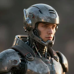 portrait of a man with cybernetic sci - fi armor and helmet, futuristic, cyberpunk, digital art, realistic, artstation