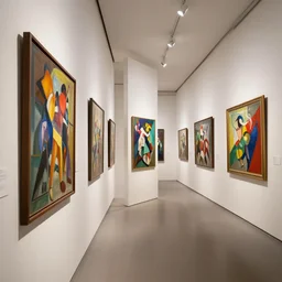 photograph of a corridor in an kandinsky exhibition, lots of paintings on the walls, perspective, award - winning