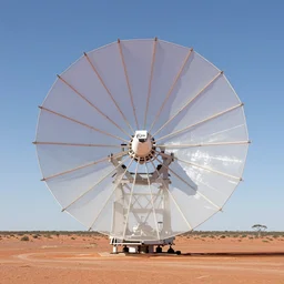radial shaped, electrostatic atmospheric water condenser and collector, nikoa tesla antenna array technology, mesh sailcloth in the australian desert, windtrap, natural light, high quality photograph, shallow depth of field, simple composition, symmetrical,