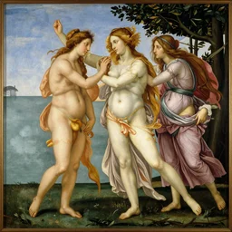 oil painting by sandro botticelli of the birth of venus but with a black, brown and white corgi dog instead of venus standing on the scallop shell.