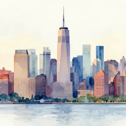 new york city skyline abstract flat watercolor painting