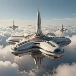 retrofuturistic science fiction base in the clouds by Mark maggiori, Matte painting, trending on artstation and unreal engine