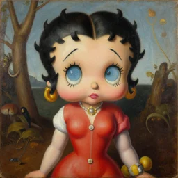 risque low brow painting of betty boop by robert williams + von franco, oil on canvas, exquisitely intricate details, surrealism, neoclassicism, renaissance, hyper realistic, ultra detailed, cell shaded, 8 k