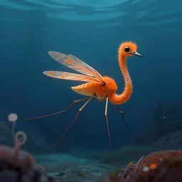a average tangerine colored ostrich midge in the deep sea, digital art