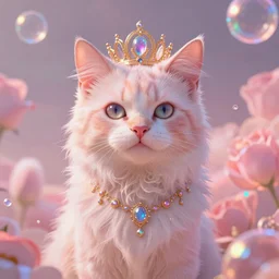 An extremely beautiful elokitty, cat. digital art high fantasy illustration, Trending on DeviantArt, Artgerm, volumetric lighting, dreamscape maximized, vibrant mood, rose tones, concept art, smooth, ethereal, rainbow bubbles, Aetherpunk, extremely detailed masterpiece, winning award piece, regal, Exquisite detail, post-processing, Unreal Engine, 8k, HD, trending on artstation flawless