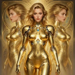 symmetry!! portrait of miley cyrus, gold sci - fi armour, tech wear, glowing lights!! sci - fi, intricate, elegant, highly detailed, digital painting, artstation, concept art, smooth, sharp focus, illustration, art by artgerm and greg rutkowski and alphonse mucha