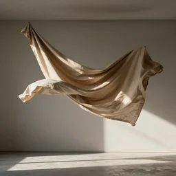 flying draped cloth in a room, archviz, architecture visualisation, minimal interior, vray render