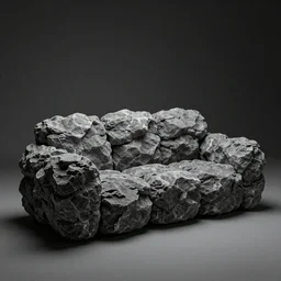 a sofa made of rocks, comfy yet affordable, render, hyper realistic, dramatic scene