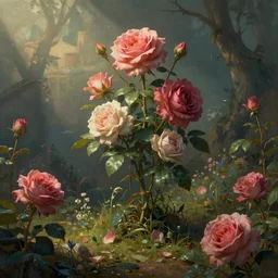 beautiful digital matte cinematic painting of whimsical botanical illustration roses by greg rutkowki and alena aenami artstation