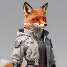 hyperdetailed anthropomorphic fox wearing a pale gray sci fi flight jacket, unreal engine, digital painting, vivid colors, vibrant colors, sharp focus illustration, artstation hq. intricate, elegant, low angle medium shot, art by artgerm and wlop and magali villeneuve