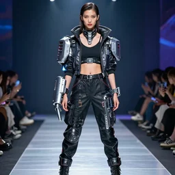 a stunning fashion model in steamdieselcyberpunk aesthetic, award - winning outfit