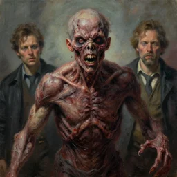 realistic portrait beautiful painting from scene in r. i. p. d movie, when human mutate into a horror, created by thomas kinkade and gustave courbet, volumetric lighting.