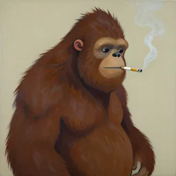 a greg manchess portrait panting of sasquatch smoking an e cigarette, medium shot, asymmetrical, profile picture, organic painting, matte painting, bold shapes, hard edges, trending on artstation, by huang guangjian and gil elvgren and sachin teng