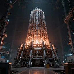 tokamak reactor, sense of awe epic wide shot, artstation, sharp focus, smooth, establishing shot, volumetric light, photorealism, cinematic, dramatic, ominous, fine details 8k octane rendering