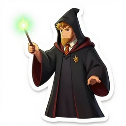 Sticker of a wizard holding a wand casting a spell
