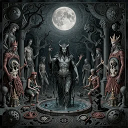 evil baptism, decay, ritual, full moon, sorcery, patterns, 1 0 0 0 best album covers, highly detailed, wide angle, beksinski, bradley, otherworldly, andre le notre, psychedelic