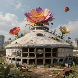 a beautiful detailed highly detailed nature building unfinished building industrial architecture yurt city abandoned architecture urbex by stanley spencer, apocalyptic cosmic flowers hyperrealism cgsociety lightpaint otherworldly universe, archdaily, wallpaper, highly detailed, trending on artstation.