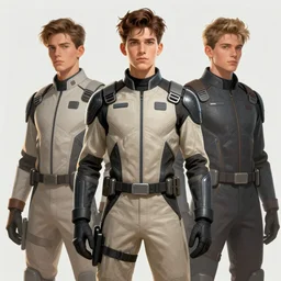 a character who looks like a mixture between Adam Brody, Harris Dickinson and Shane Harper, wearing futuristic beige and black jumpsuit, highly detailed, digital painting, artstation, concept art, smooth, sharp focus, illustration, ArtStation HQ.