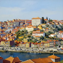 Porto skyline, painting by rene magritte, high detail, high resolution