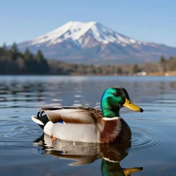 a colorful mallard floating on a lake in the foothills of mount saint helens