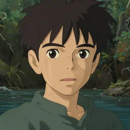 procedural human in the river canyon, long shot by studio ghibli and rob gonsalves, inspired by peter gric, epic, huge scale, beautiful fine face features, intricate high details, sharp, ultradetailed