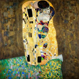 painting of a beautiful woman with a flowing dress, wide hips, view from behind, highly detailed, by klimt, background by nicolas delort, surreal, dramatic lighting