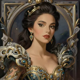 portrait of a stunningly beautiful mexican, glamour model, wearing an exquisite gown, greg manchess painting by sargent and leyendecker, studio ghibli fantasy close - up shot asymmetrical intricate elegant matte painting illustration hearthstone, by greg rutkowski by greg tocchini by james gilleard
