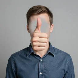 man with thumb instead of head, realistic
