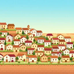 A Spanish village. 2D Game Background, Side Scrolling, Seamless, Parallax.