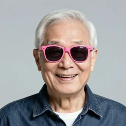 a portrait of a happy old man, pink sunglasses by ruan jia