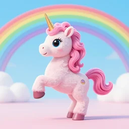 pink fluffy unicorn dancing on rainbow