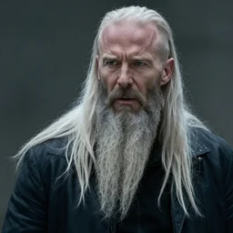 an film still of jason statham with long white hair and long beard, cinematic, dramatic action