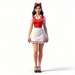 stern 1950s diner waitress, detailed 3d character render, full body, standing, isolated on a pure white background, centered, whole figure in frame, sharp focus, studio lighting
