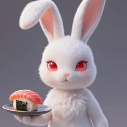 A portrait of Joe Biden as bunny girl, dreamy and ethereal, with Sushi and Sashimi on left hand, red eyes, symmetrical facial features, 8k