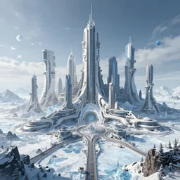 a futuristic utopia city in the middle of an icy wasteland, intricate detail, epic composition, colossal scale, sci fi, futuristic, octane renderer