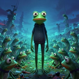 resolution 4k dynamic 4k shading Oleg Vdovenko horror dynamic lighting dreaming of a better tomorrow made in abyss design Akihito Tsukushi design body a field of cool colors shading pepe the frog paradise ,eradication, pogrom , pepe the frogs at war, art in the style of and Oleg Vdovenko and Akihito Tsukushi