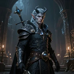 A fantasy comic book style portrait painting of a aasimar as a Sorcerer in a atmospheric dark fortress, unreal 5, DAZ, hyperrealistic, octane render, RPG portrait, ambient light, dynamic lighting