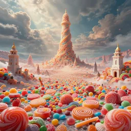 epic, apocalyptic dream, landscape made of candy