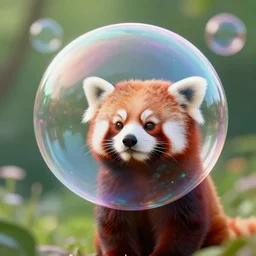 hybrid soap bubble and red panda, digital art, realistic, octane render, professional, high quality, dof, bokeh